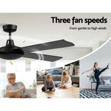 Devanti 52'' Ceiling Fan w/Remote - Black CF-B-52NL-BK