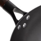 10.5 Inch Iron Wok Pan with Wooden Handle, Black Multifunctional Frying, Cooking, and Grilling Pan V1370-AZ4-19929