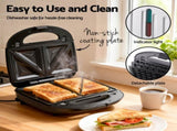 Devanti 3-in-1 Sandwich Press Waffle Maker Panini Press Grill 850W SM-3IN1-BK