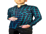 Mens 100% Cotton Flannelette Shirt Long Sleeve Check Authentic Flannel - Green/Navy - 5XL V563-FS-FP22-82-5XL