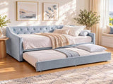 Artiss Single Buttonless Tufted Daybed Frame & Trundle, Blue XFSI-DBRK111AS-AB