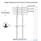 Minimalist Marble Textured Floor Tv Stand 32"-75" Strong Steel Tv Bracket Stable V767-U-Z1418-WT
