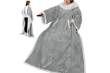 Flannel Lamb Wool TV Blanket, Multi-Functional Sleeved Lazy Throw for Home - Grey V1263-JX-7719-2