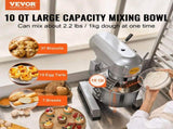 Commercial Food Mixer, 10L Commercial Stand Mixer with 3 Adjustable Speeds, 550W Dough Mixer with V952-ZXSPJBJ10QT66CB89V3