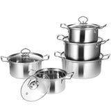 5-Piece Large Stainless Steel Stockpot Set with Glass Lids for Cooking and Kitchen Use V1369-AZ3-W-18739