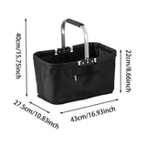 Collapsible Shopping Basket Foldable Market Basket with Aluminum Frame Large Zip Side Pocket Oxford V1369-AZ3-W-15311