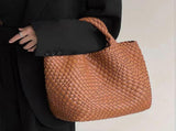 Woven Tote Bag for Women Soft Leather Handbag with Pocket V1263-JX-3498