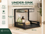 CARLA HOME Under Sink Organiser 2-Pack - Sliding Drawer - Black - Adjustable Under Sink Organiser LSB-36590