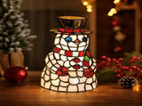 Christmas Snowman Lamp, Handcrafted Stained Glass Style Figurine Light With Top Hat and Scarf, Warm V1366-AZ2-W-13183
