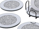 6pcs Glass Mirrored Coasters with Holder Round Drink Coasters for Coffee Table Kitchen Bar Home V1294-YM0901-3118250151412