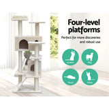 i.Pet Cat Tree 134cm Tower Scratching Post Scratcher Wood Condo House Bed Beige PET-CAT-801F-BE