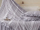 White Elegant Ruffle Seersucker Duvet Cover with 2PCS Pillow Shams - 3-Piece Vertical Stripe Clipped V888-ELOSUNG49358