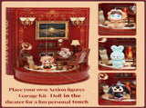 DIY Book Nook Kit Book Theater 3D Wooden Puzzle Miniature Dollhouse Bookshelf Insert with LED Light, V888-ELOSUNG50316