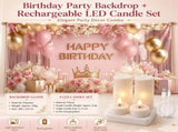 Birthday Party Backdrop and Rechargeable LED Candle Set - 180x115 cm Printed with a pattern of V888-ELOSUNG53488