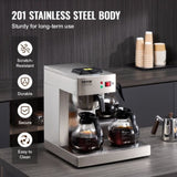 12 Cups Commercial Drip Coffee Maker with 3 Glass Carafes and 3 Warmers V952-BLHSYMSKFJ3GTVTPSV3