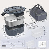 Grey Electric Lunch Box 1.5L - Portable Food Heater with 12V Car and 240V Home Plug, Stainless Steel V888-ELOSUNG56277-2
