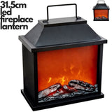 31.5cm LED Fireplace Metal/Glass Lantern Home Decor - Large V563-75149