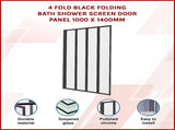 4 Fold Black Folding Bath Shower Screen Door Panel 1000 x 1400mm V63-830171