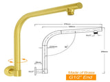 WELS Brushed Gold 8" Round Shower Head Brass 360 Swivel Gooseneck Wall Arm Set V1233-A619GKSR108G