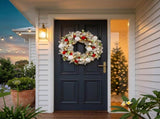 Christabelle 76cm Snowy Elegance Christmas Wreath Pre Lit Warm White LED Red Baubles Berries Fr 112_SENSE76