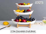 3 Tier Porcelain Fruit Bowl - Ceramic Vegetable Storage With Bamboo Stand V238-SUPDZ-40824953307216
