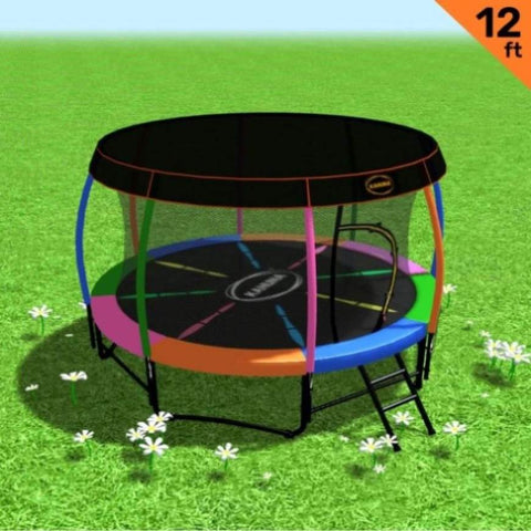 Kahuna Trampoline 12 ft with Roof-Rainbow TRA-KAH-12-RB-RF