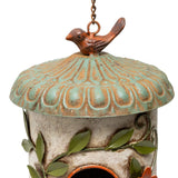 Hanging Birdhouse w Blue Roof Perched Bird 59cm V637-24851BRD