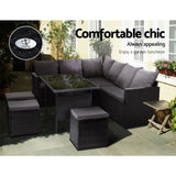 Gardeon Outdoor Dining Set Sofa Lounge Setting Chairs Table Ottoman Black Cover ODF-SDBOSS-3OTM-BK-COVER