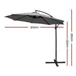 Instahut 3m Outdoor Umbrella Cantilever Beach Garden Patio Charcoal UMB-BAN-8RIB-CO