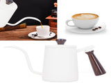 Portable Stainless Steel Coffee Pot with Wooden Handle Long Gooseneck Spout Cafe KettleWhite 700ml V1294-YM0901-3118200231811