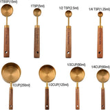 Measuring Cups and Spoons Set of 8, Stainless Steel Gold Measuring Cups Kit with Wooden Handle, V1366-AZ2-W-11220