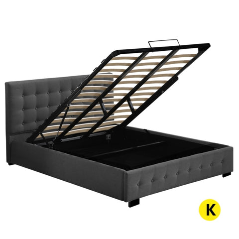 Levede Fabric Bed Frame King Tufted Dark Grey BF1008-K-DG