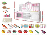 Keezi Wooden Kids Pretend Kitchen Playset with 29pc Food Set Pink White PLAY-WOOD-PRINCESS-3IN1