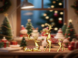 2 Pcs Christmas Reindeer Figurines Small Resin Standing Sitting Deer Statues Mini Reindeer Christmas V1366-AZ2-W-16631