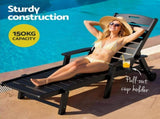 Gardeon 2PCS Sun Lounge Lounger Beach Chair HDPE Patio Outdoor Furniture with Wheels Black FF-LOUNGE-HE-BKX2