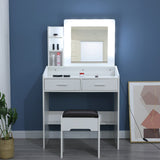 Diana Vanity Set with Shelves Cushioned Stool and Lighted Mirror- White V264-TAB-717C-WHE-NA-1