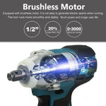 Cordless Electric Impact Wrench Brushless Rattle Gun 1/2" Driver +Large Battery V201-LI0720BU8AUUP