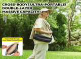 Ultra-Portable Folding Stool with Crossbody Storage Bag Heavy-Duty Carbon Steel Frame, Oxford V1341-ZY-QKTSBGXL-XL-BLACK