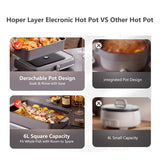 HOPER LAYER Electric Hot Pot 6L Multifunctional Nonstick Cooker with Grill, Boil, Simmer & Fry V940-HG-181-01