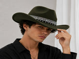 Rhinestone Cowboy Hat - Army Green Western Hat with Iridescent Gemstone Fringe Band, Wide Curved V888-ELOSUNG57116-4