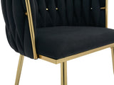 Set of 2 Velvet Upholstered Woven Dining Chairs with Golden Metal Legs, Black V1127-AU-DC01-BLK