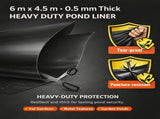 Heavy Duty 0.5mm HDPE Pond Liner Waterproof Sheet 4.5m x 6m for Garden & Fish Ponds V324-PDLINER45X6