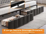 King Bed Frame with 2 Storage Drawers and LED Lights Headboard, Upholstered Bed Frame with Charging V1127-AU-2452KN-GRY