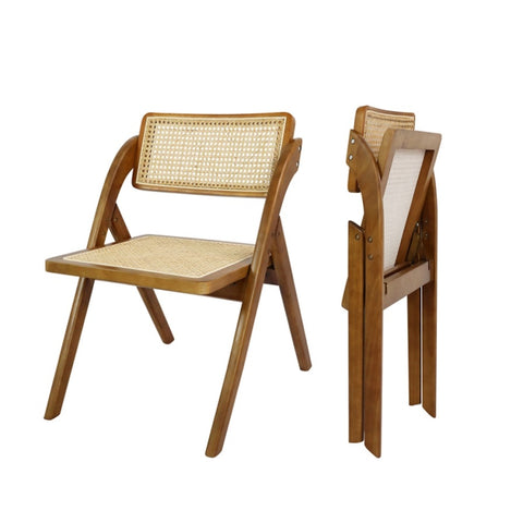 Levede 2X Foldable Rattan Dining Chairs Walnut CH1080-2-WA