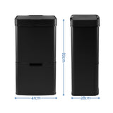 Devanti 72L Sensor Bin Rubbish Bins 4-in-1 Compartment Stainless Steel Trash Can Black SB-E-3C-72L-BK