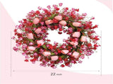 Valentine Day Pink Tulip Wreath, Pink Red Forsythia Berries, Artificial Flower Wreath for Front V1258-DP02-C-2689