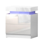 Artiss Bedside Table LED 2 Drawers Lift-up Storage - COLEY White FURNI-O-LED-BS-01-WH