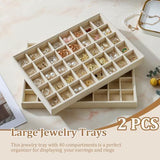 Large Velvet Jewelry Tray Display Drawer Inserts 2 Pack Stackable Jewelry Organizer for Earring V1107-107-67282-BLK-40GRIDS
