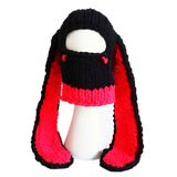 Women Girls 1-Hole Knit Hat Face Mask 3D Funny Bunny Ears Sweater Hat with Scarf Headwear-Winter V1192-AZ-W-10966