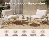 Gardeon Outdoor Bistro Set 3 Piece Patio Furniture Conversation Table and Chairs Khaki ODF-BISTRO-STL-CGR